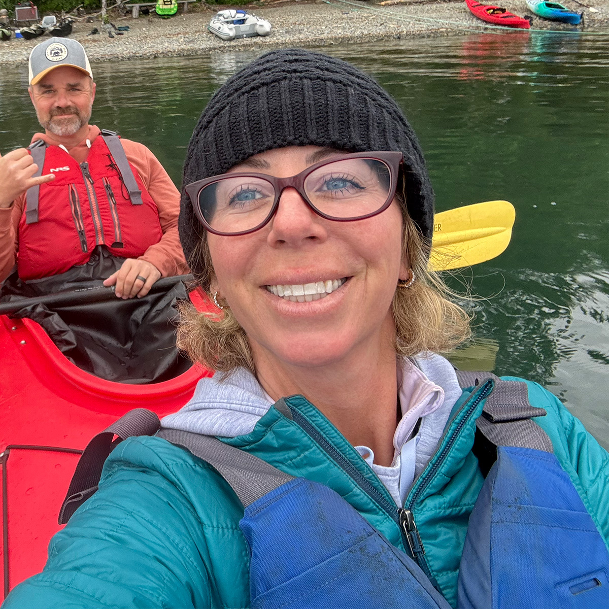 Danielle, a member of the RealWell Hype Squad, paddling a canoe
